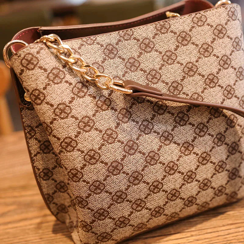 Women's Fashion Small Bucket Shoulder Bag – Luxury Crossbody Bag with Chain Strap, Vintage PU Handbag
