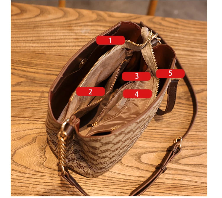 Women's Fashion Small Bucket Shoulder Bag – Luxury Crossbody Bag with Chain Strap, Vintage PU Handbag