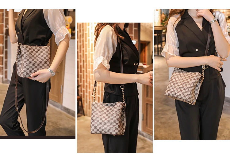 Women's Fashion Small Bucket Shoulder Bag – Luxury Crossbody Bag with Chain Strap, Vintage PU Handbag