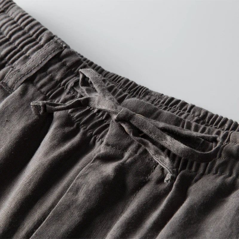 Men's 100% Linen Casual Pants – Trendy Solid Trousers with Elastic Waist & Breathable Fabric