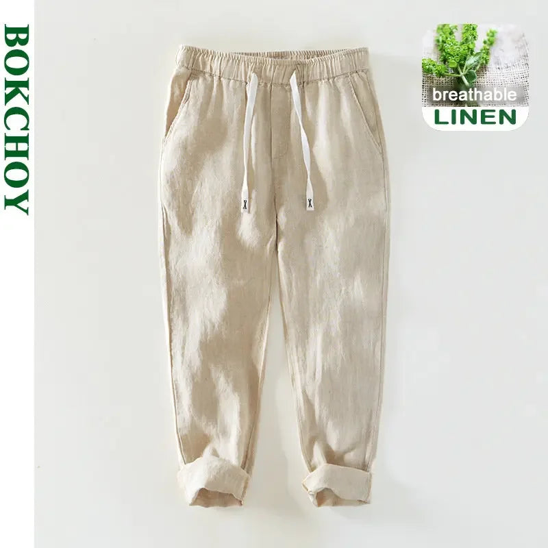 Men's 100% Linen Casual Pants – Simple & Oversized Pure Color Trousers for Spring/Summer