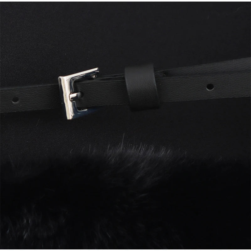 Elegant Black Fur Patchwork Mini Dress – Sleeveless O-Neck with Belt, Slim Fit Party & Evening Dress 2025