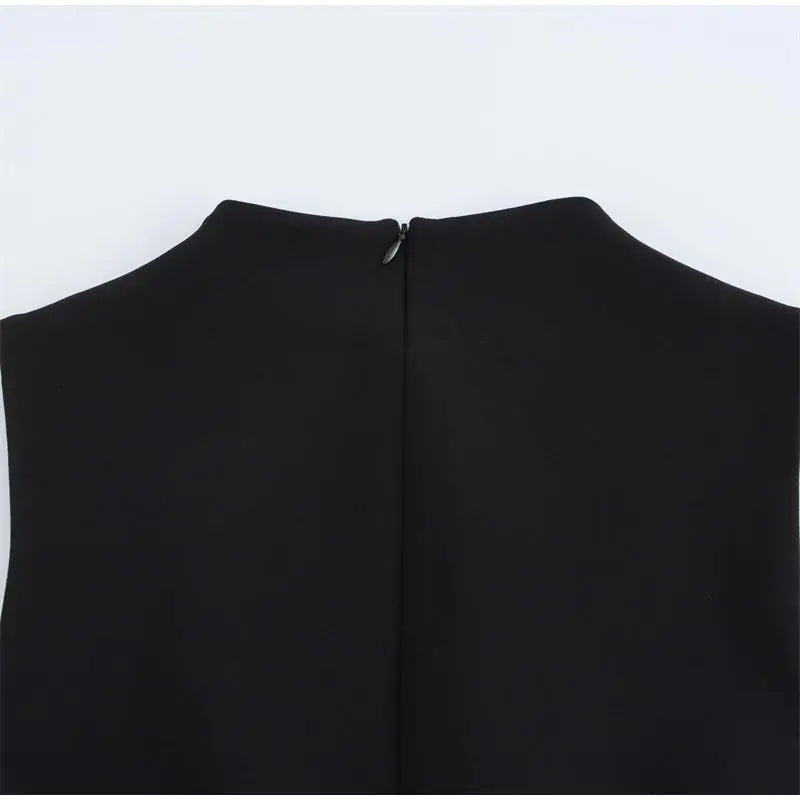 Elegant Black Fur Patchwork Mini Dress – Sleeveless O-Neck with Belt, Slim Fit Party & Evening Dress 2025
