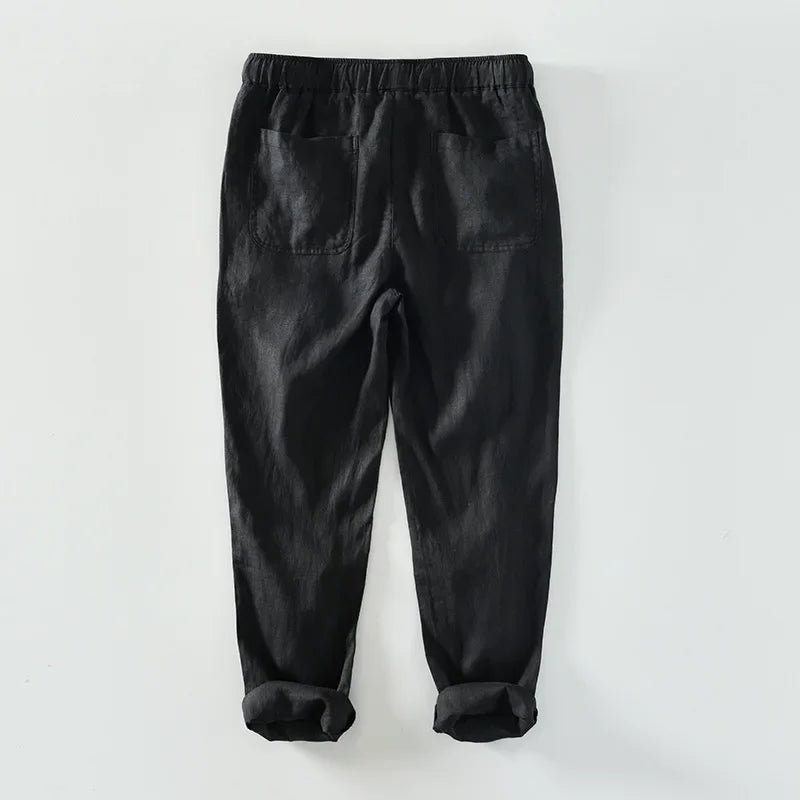 Men's 100% Linen Casual Pants – Simple & Oversized Pure Color Trousers for Spring/Summer