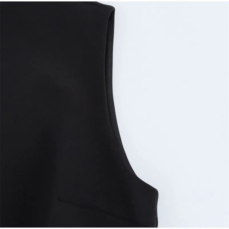 Elegant Black Fur Patchwork Mini Dress – Sleeveless O-Neck with Belt, Slim Fit Party & Evening Dress 2025