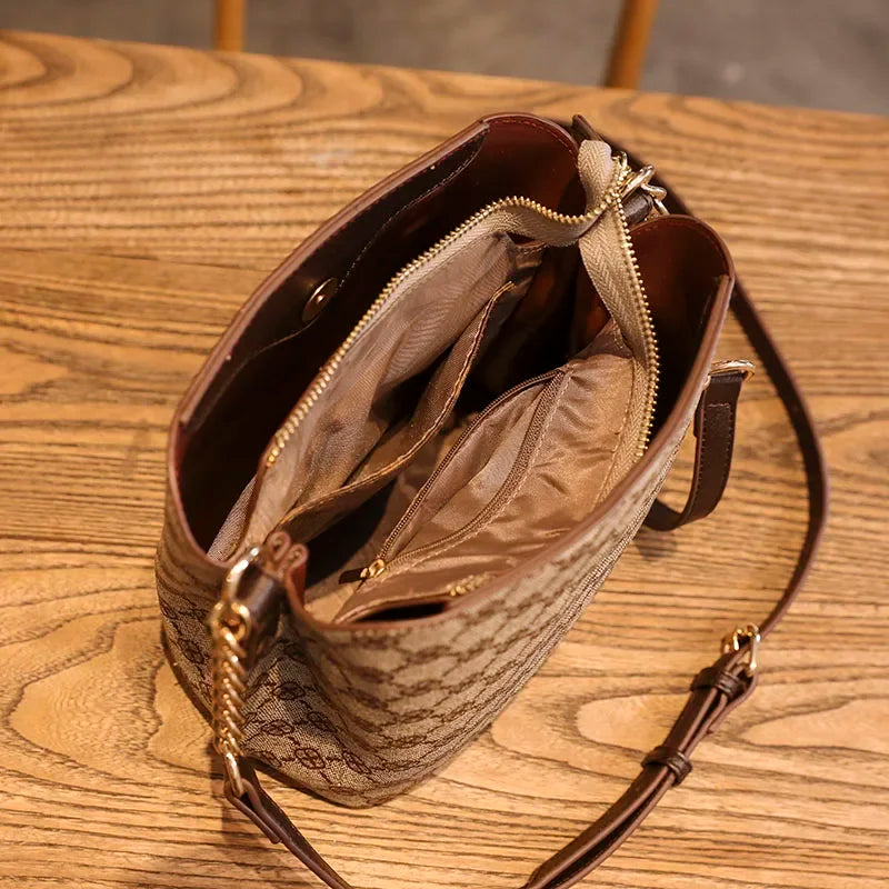 Women's Fashion Small Bucket Shoulder Bag – Luxury Crossbody Bag with Chain Strap, Vintage PU Handbag