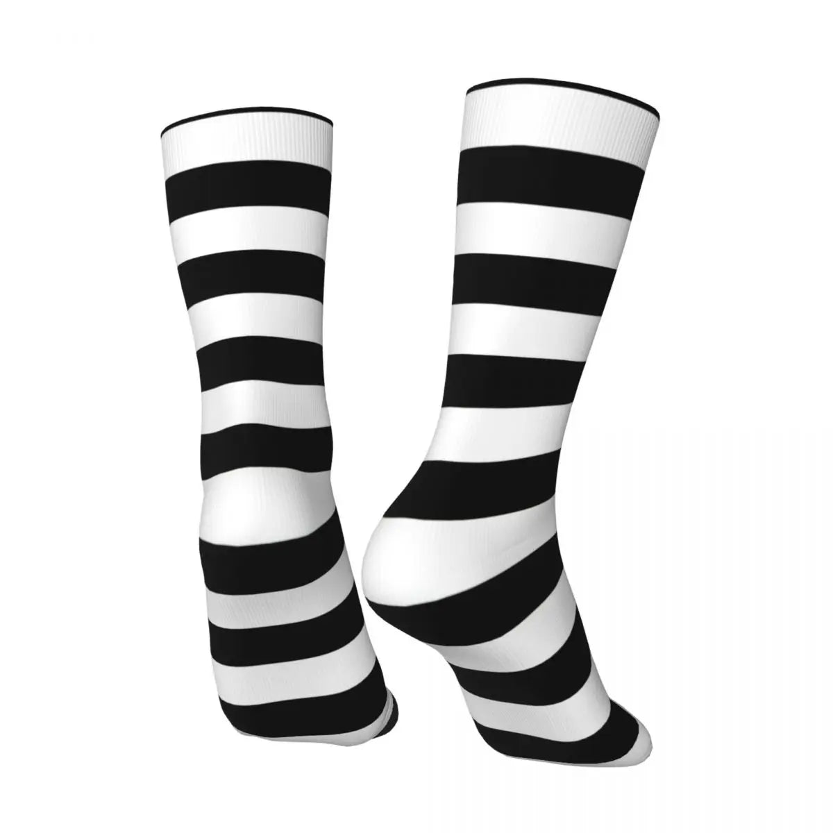 Funny Witch Pattern Crew Socks – Black & White Striped Retro Hip-Hop Socks for Men