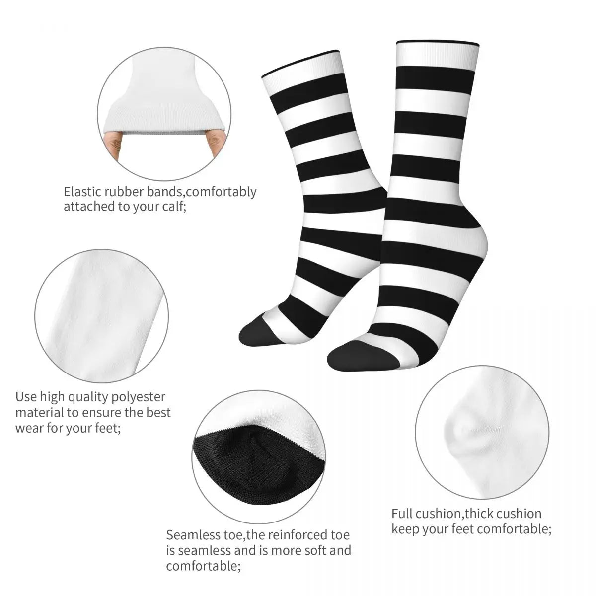 Funny Witch Pattern Crew Socks – Black & White Striped Retro Hip-Hop Socks for Men