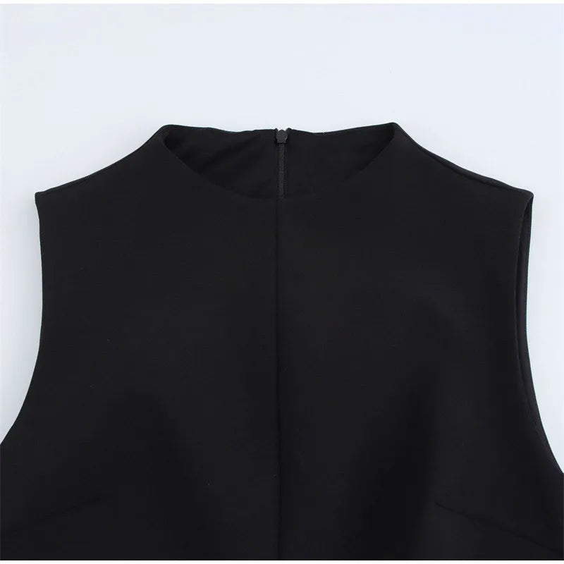Elegant Black Fur Patchwork Mini Dress – Sleeveless O-Neck with Belt, Slim Fit Party & Evening Dress 2025