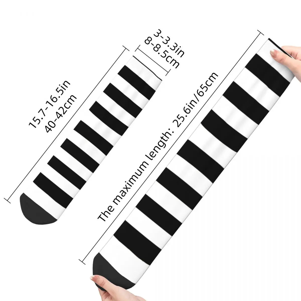 Funny Witch Pattern Crew Socks – Black & White Striped Retro Hip-Hop Socks for Men