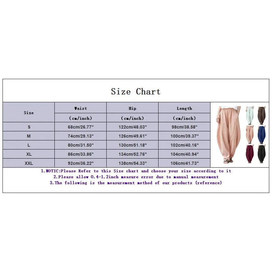 Women's Linen Harem Pants – Loose Fit Elastic Waist Casual Baggy Trousers for Summer