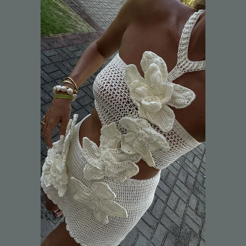 Knitted Tassel Mini Dress – Sleeveless Hollow-Out Beach Dress | Summer Slim Fit