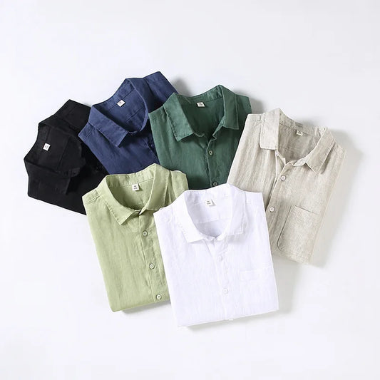 Men's 100% Linen Short Sleeve Summer Shirt
