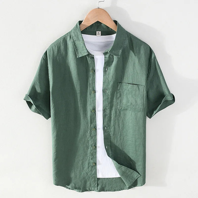 Men's 100% Linen Short Sleeve Summer Shirt