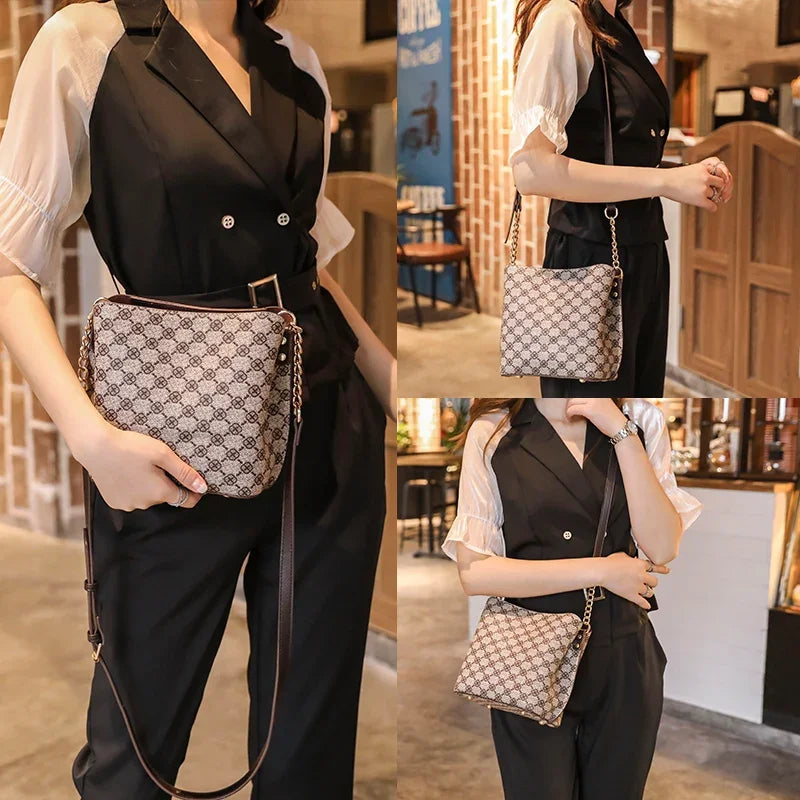 Women's Fashion Small Bucket Shoulder Bag – Luxury Crossbody Bag with Chain Strap, Vintage PU Handbag