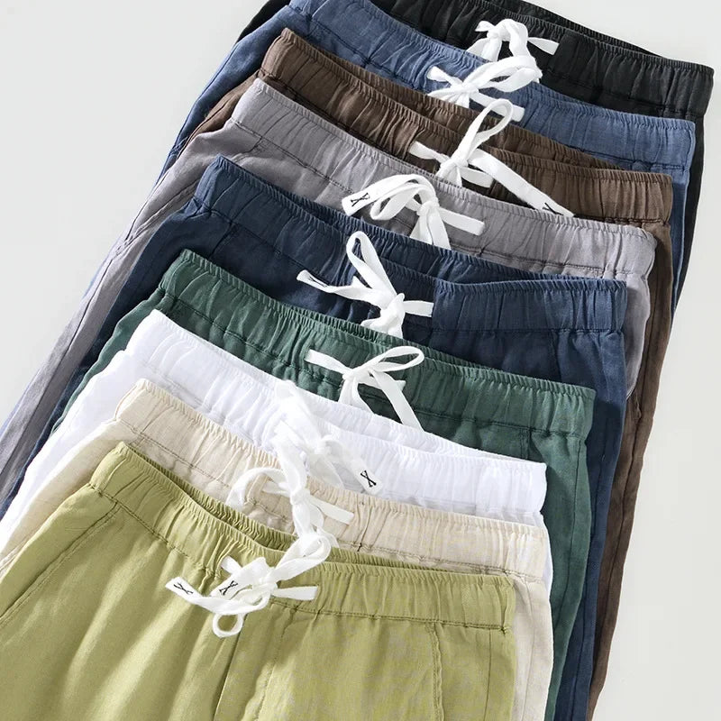 Men's 100% Linen Casual Pants – Simple & Oversized Pure Color Trousers for Spring/Summer