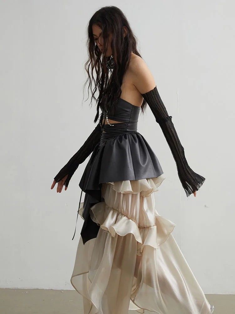 Naustia Ruffled Tube Top Shirt