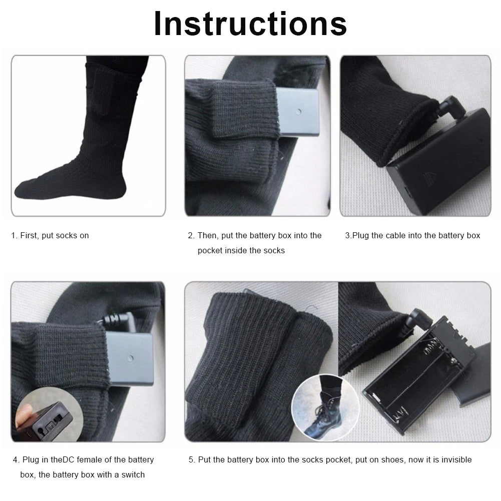 3V Thermal Cotton Heated Socks Men Women Battery Case Battery Operated Winter Foot Warmer Electric Socks Warming Socks