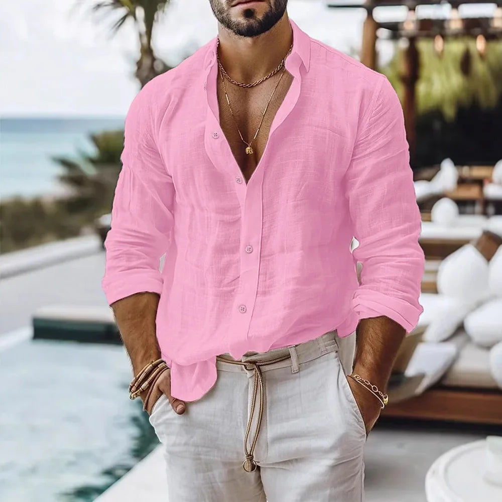 Men's Cotton Linen Shirt – Lightweight Summer Beach Top