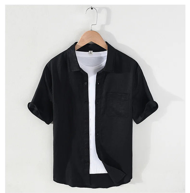 Men's 100% Linen Short Sleeve Summer Shirt
