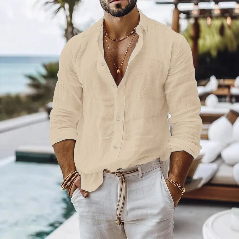 Men's Cotton Linen Shirt – Lightweight Summer Beach Top
