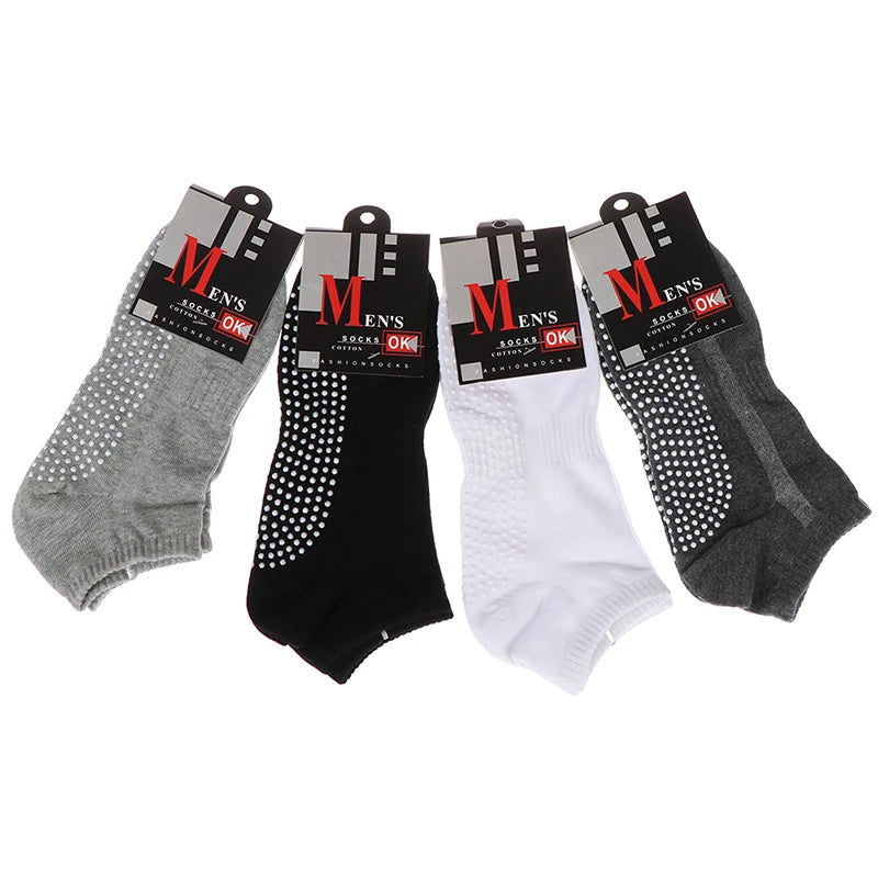 1pair Men's Cotton Non-slip Yoga Socks With Grips Breathable Anti Skid Floor Socks For Pilates Gym Fitness Size 39-44