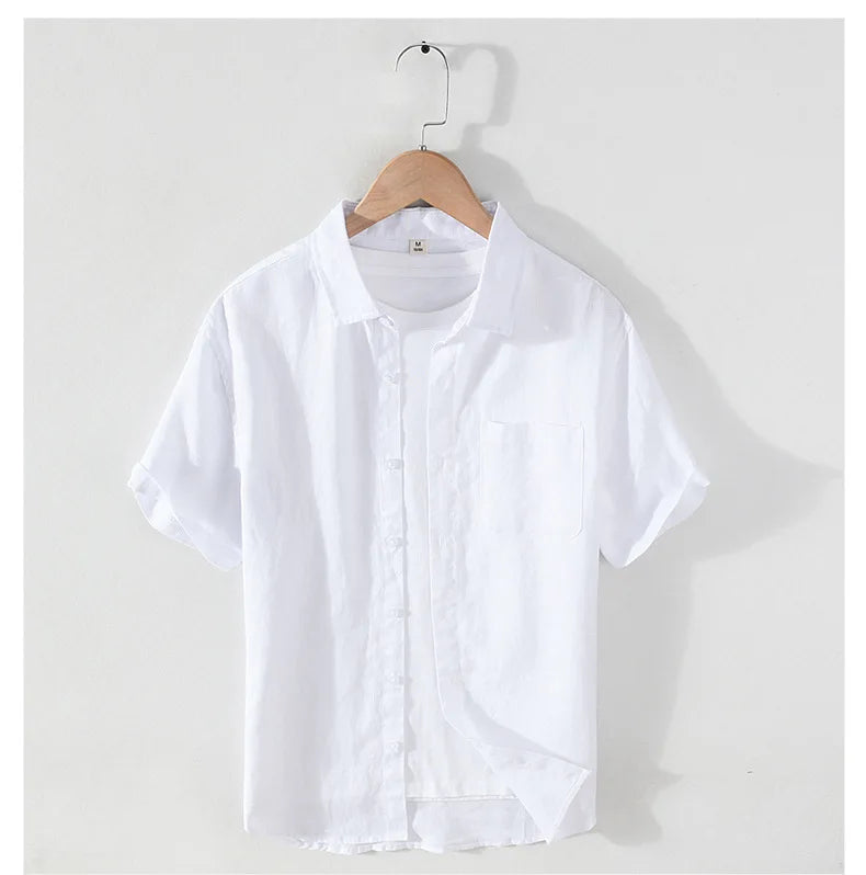 Men's 100% Linen Short Sleeve Summer Shirt