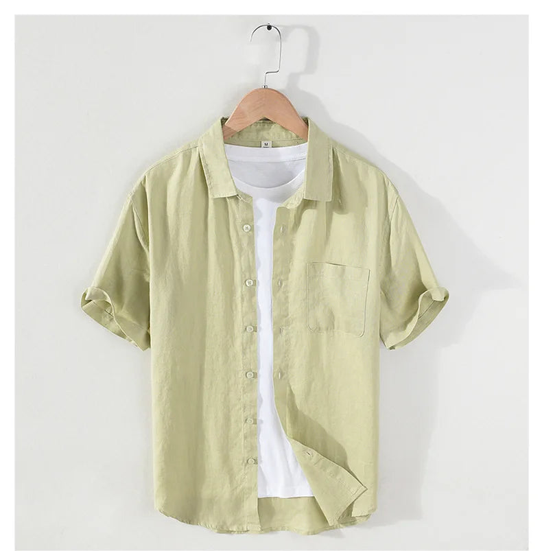 Men's 100% Linen Short Sleeve Summer Shirt