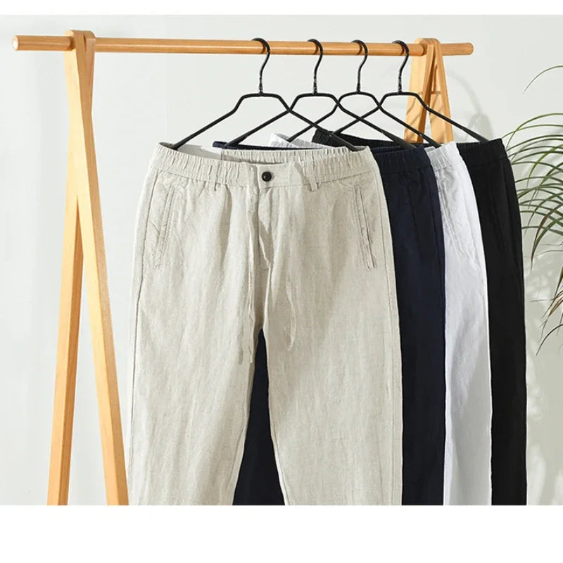 Summer New 100% Linen Casual Pants Men Clothing Thin Straight Breathable Oversize Men Trousers C1606