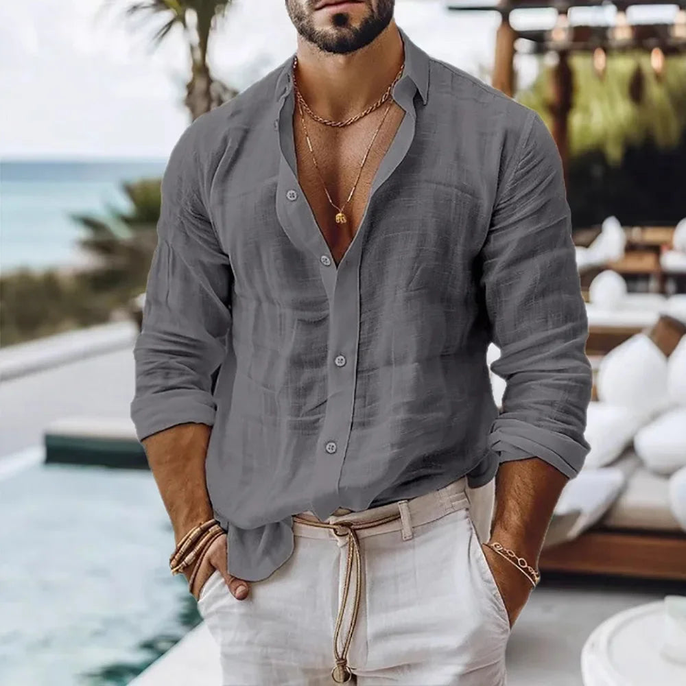 Men's Cotton Linen Shirt – Lightweight Summer Beach Top