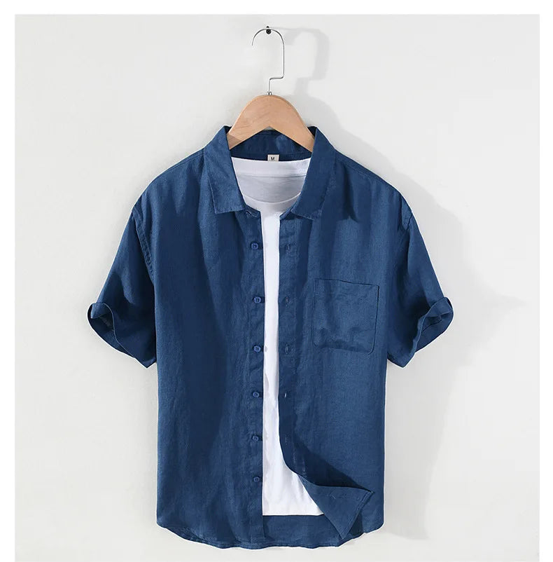 Men's 100% Linen Short Sleeve Summer Shirt
