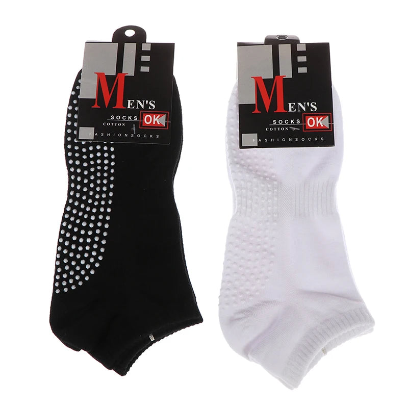 1pair Men's Cotton Non-slip Yoga Socks With Grips Breathable Anti Skid Floor Socks For Pilates Gym Fitness Size 39-44