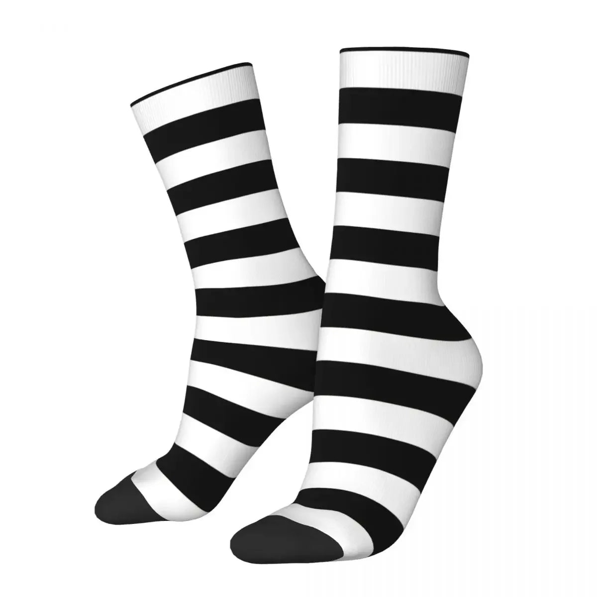 Funny Striped Crew Socks – Black & White Retro Witch Pattern | Novelty Gift for Men