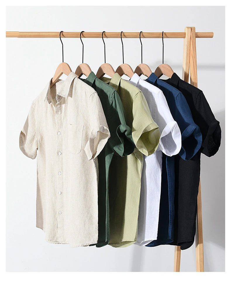 Men's 100% Linen Short Sleeve Summer Shirt