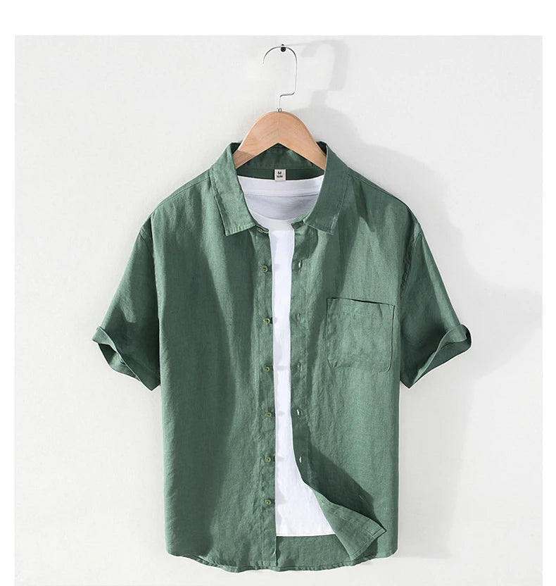 Men's 100% Linen Short Sleeve Summer Shirt