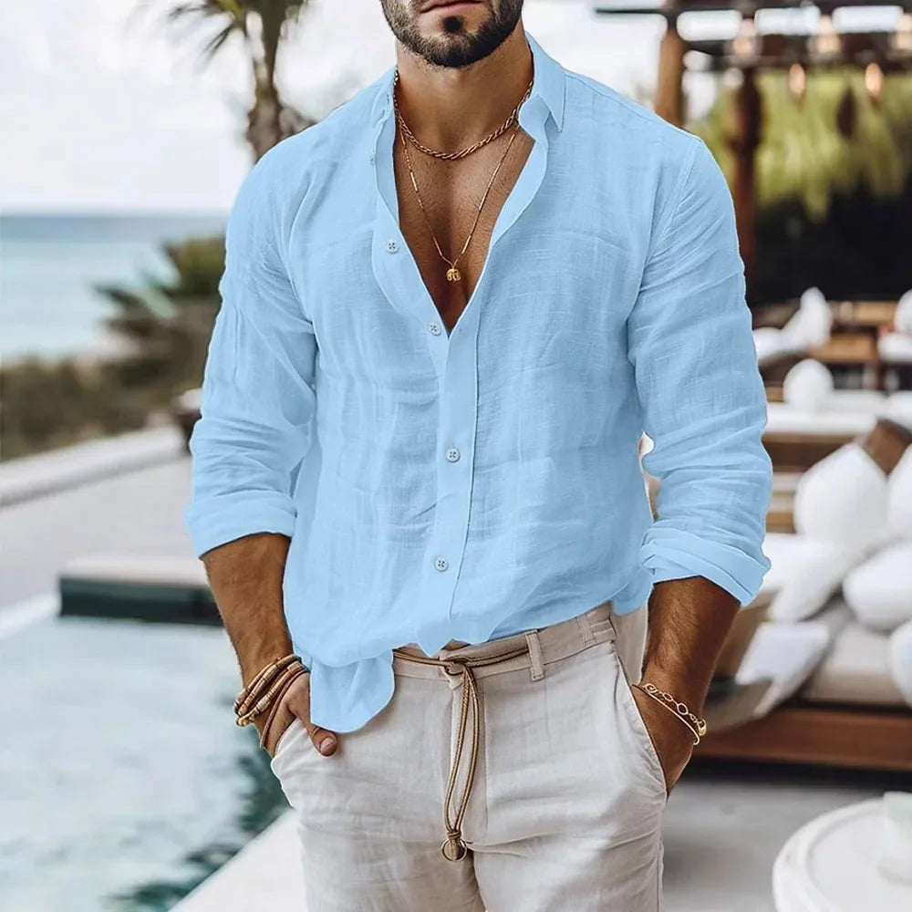 Men's Cotton Linen Shirt – Lightweight Summer Beach Top