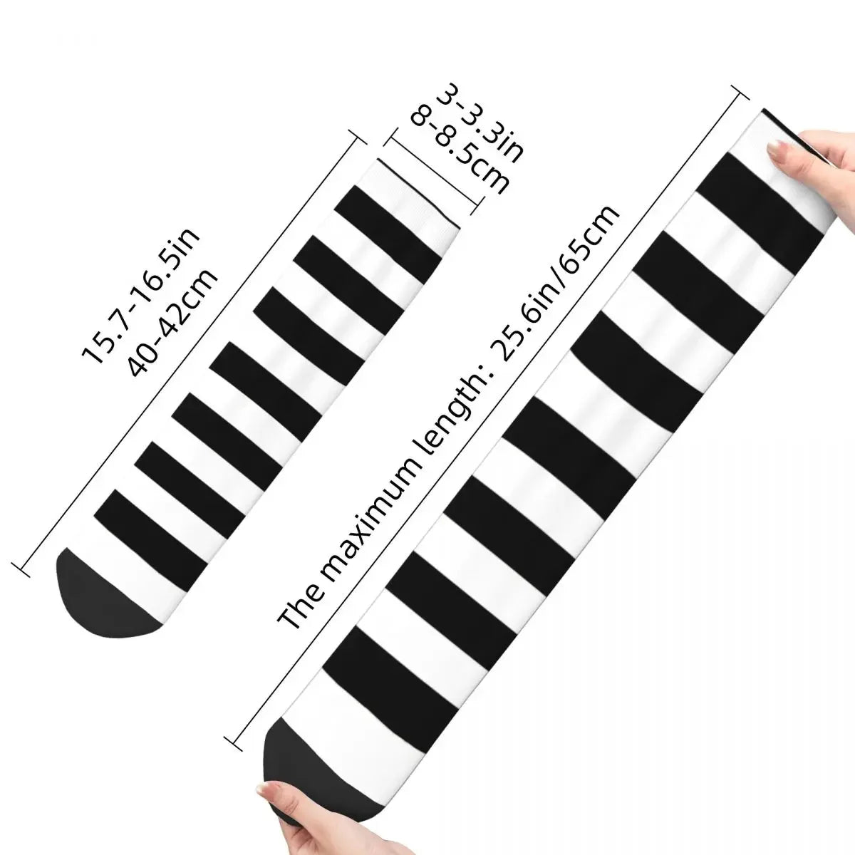 Funny Striped Crew Socks – Black & White Retro Witch Pattern | Novelty Gift for Men