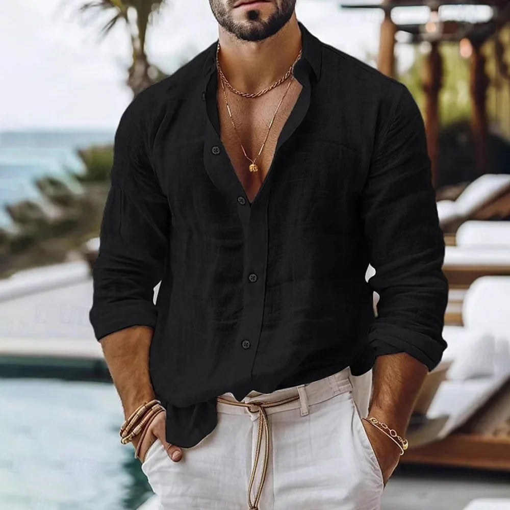 Men's Cotton Linen Shirt – Lightweight Summer Beach Top