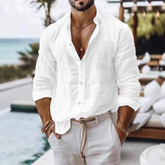 Men's Cotton Linen Shirt – Lightweight Summer Beach Top