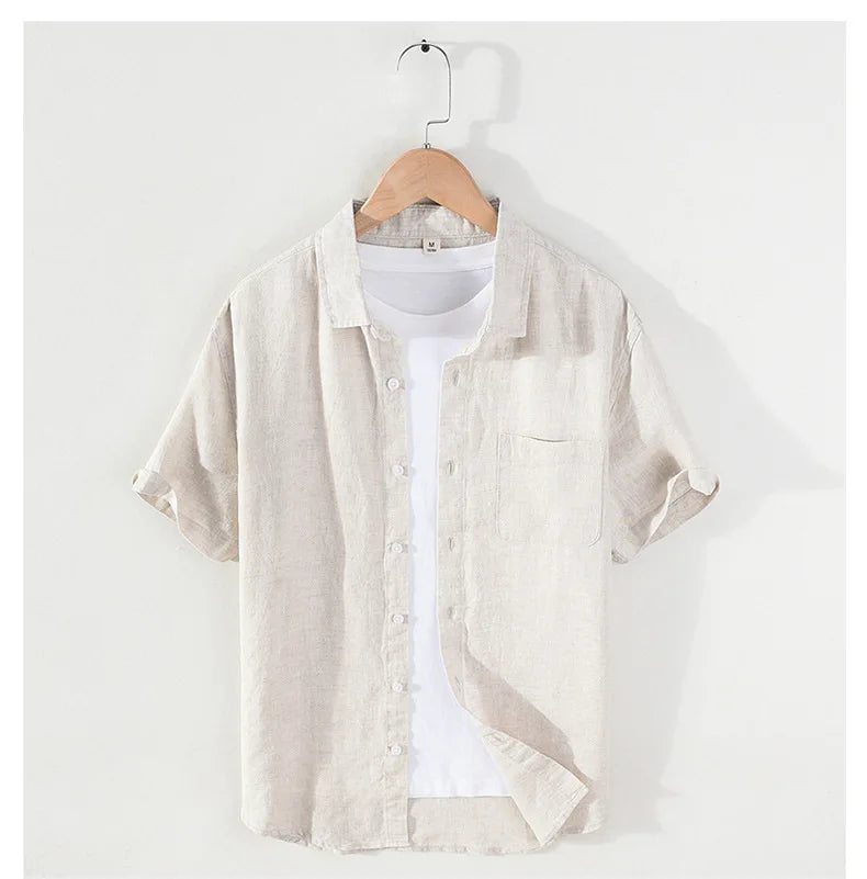 Men's 100% Linen Short Sleeve Summer Shirt